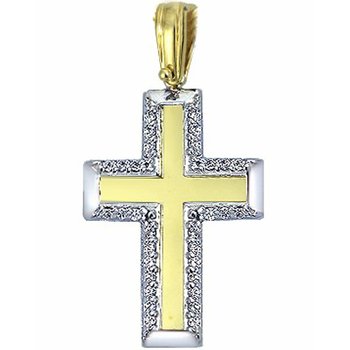 Βαπτιστικός σταυρός 14 Καράτια Χρυσό και Λευκόχρυσο με Ζιρκόν SAVVIDIS