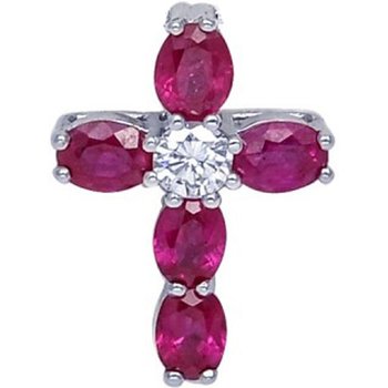 Cross 18ct White Gold with Diamond and rubies