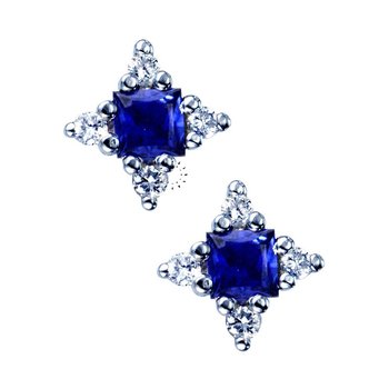 Earrings 18ct Whitegold with a Sapphire and Diamonds