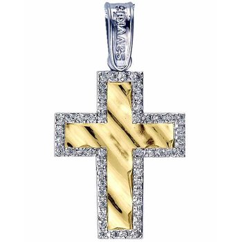 Βαπτιστικός σταυρός 14Κ Λευκόχρυσο και Χρυσό με Ζιρκόν SAVVIDIS