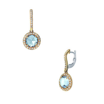 Earrings 18ct Rosegold with Blue Topaz 14.0ct and Diamonds