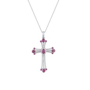 Cross 18ct Whitegold with Diamonds and Rubies