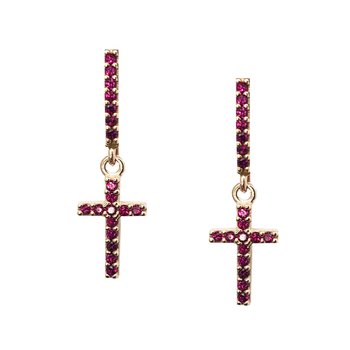 Σκουλαρίκια σταυροί SAVVIDIS από ροζ χρυσό 14Κ με ζιργκόν