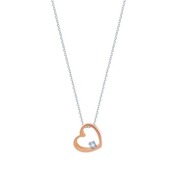 Necklace Open Heart 14ct White Gold and Rose Gold with Zircon SOLEDOR