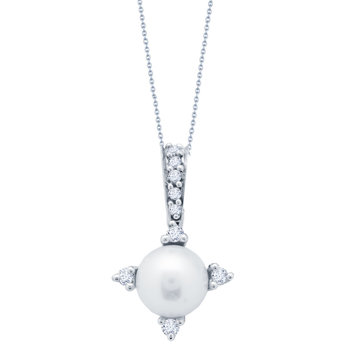 Necklace 14ct White Gold with Pearl and Zircon by FaCaDoro