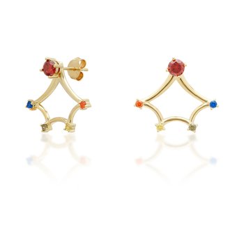 JCOU Rainbow 14ct Gold-Plated Sterling Silver Earrings With Multi-colored Zircons