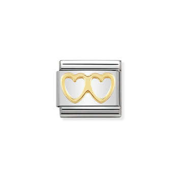 NOMINATION Link - LOVE in stainless steel with 18k gold Double Heart