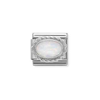 NOMINATION Link - Hard stones stainless steel, rich silver 925 setting (07_WHITE OPAL)