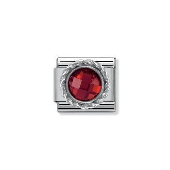 NOMINATION Link - CZ  ROUND FACETED STONES stainless steel and twisted 925 silver detail RED