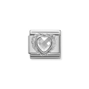 NOMINATION Link - HEART FACETED CZ in stainless steel E 925 silver twisted setting White