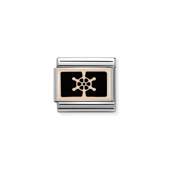 NOMINATION Link - PLATES in stainless steel with 9K rose gold and enamel (17_Boat wheel BLACK)