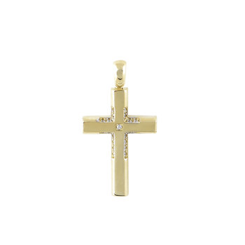 Xρυσός Βαπτιστικός σταυρός διπλής όψης SAVVIDIS  από χρυσό 14Κ με ζιργκόν