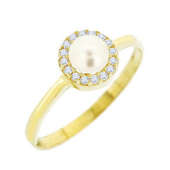 Ring 9ct Gold with Zircon and Pearl by SAVVIDIS (No.54)