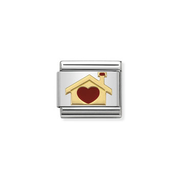 NOMINATION Link House with Heart in 18K Gold and Enamel with Stainless Steel