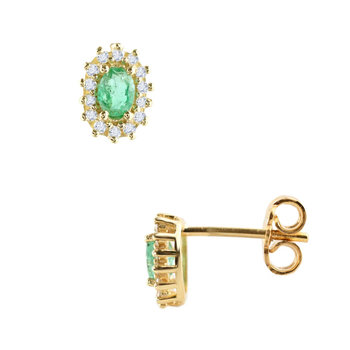 Earrings 18ct Rose Gold with Emerald and Diamond by FaCaDoro