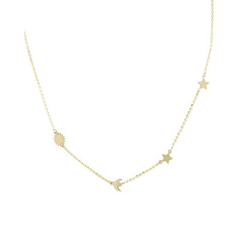Necklace 9ct Gold Crescent, Sun and Star by SAVVIDIS