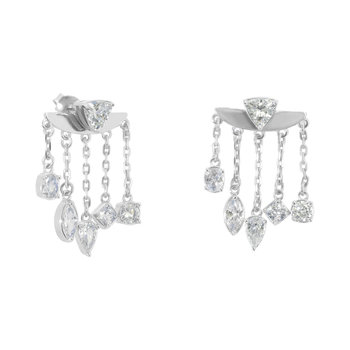JCOU Multi Stone Rhodium-Plated Sterling Silver Earrings set with White Zircon
