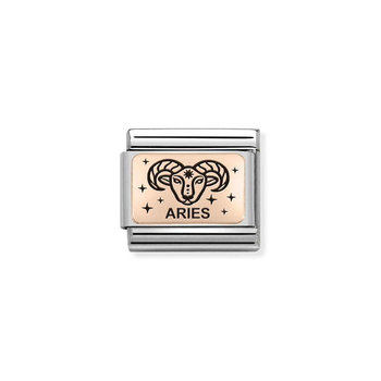 Nomination Link Aries made of Stainless Steel and 9ct Rose Gold with Enamel