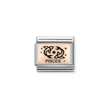 Nomination Link Pisces made of Stainless Steel and 9ct Rose Gold with Enamel