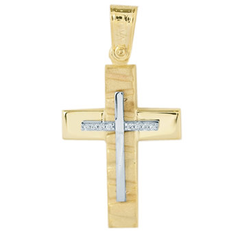 14ct Two- Toned Gold Cross with Zircon by Savvidis