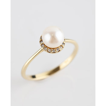 14ct Gold Ring by SAVVIDIS with Zircon and Pearl (No 55)