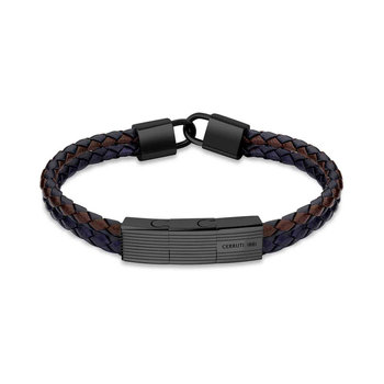 CERRUTI Mens Seal Stainless Steel and Leather Bracelet