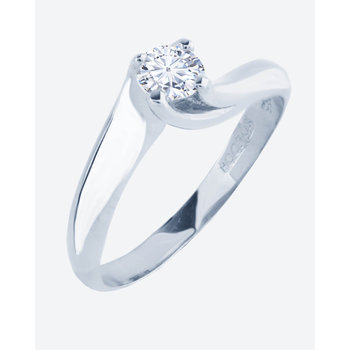 SOLEDOR Twisted 14ct White Gold Solitaire Ring with Zircon (No 51)
