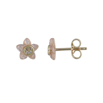 9ct Gold Earrings in Flower shape with Enamel and Zircons by Ino&Ibo