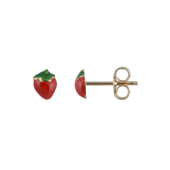 Σκουλαρίκια Ino&Ibo σε σχήμα φράουλας από χρυσό 9Κ με σμάλτο