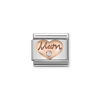 Nomination Link MUM made of Stainless Steel and 9ct Rose Gold with Zircon