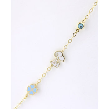 Gold plated Silver Bracelet with Evil Eye, Snoopy and Clover by Ino&Ibo