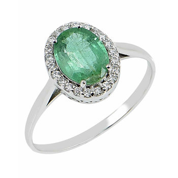 18ct White Gold Solitaire Engagement Ring with Emerald and Diamonds by FaCaD’oro (No 55)