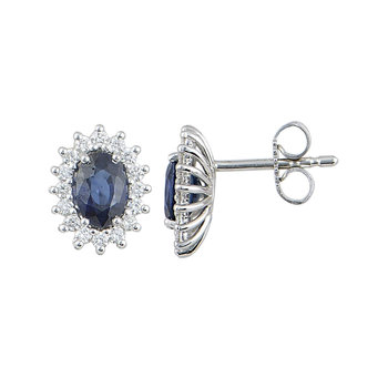 18ct White Gold Earrings with Diamonds and Sapphire by Savvidis