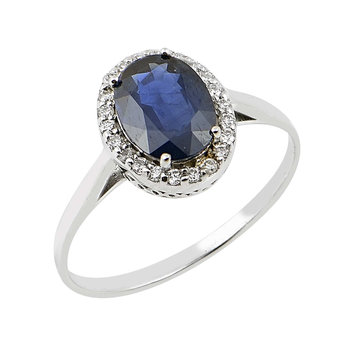 18ct White Gold Solitaire Engagement Ring with Diamonds and Sapphire by SAVVIDIS (No 55)