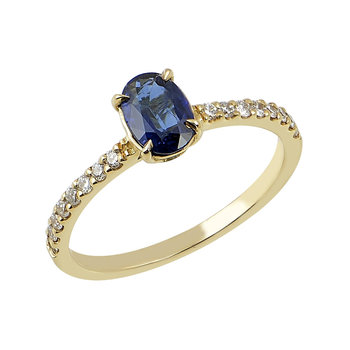 18ct Gold Solitaire Engagement Ring with Sapphire and Diamonds by SAVVIDIS (No 53)
