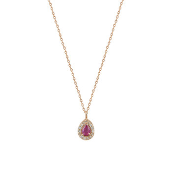 Κολιέ FaCaD’oro από ροζ χρυσό 14Κ με διαμάντι και ρουμπίνι