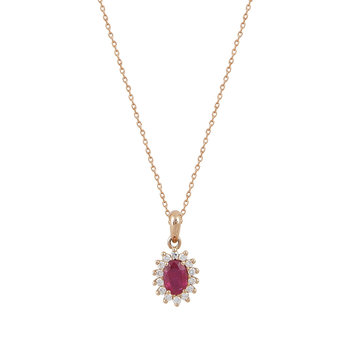 18ct Rose Gold Necklace with Diamonds and Ruby by SAVVIDIS
