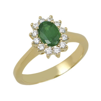 18ct Gold Solitaire Engagement Ring with Emerald and Diamonds by  SAVVIDIS (No 53)