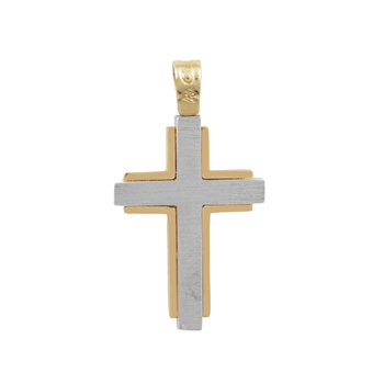 Βαπτιστικός σταυρός FaCaD’oro από λευκόχρυσο και χρυσό 14Κ