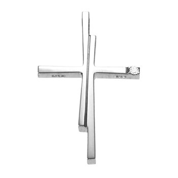 14ct White Gold Cross with Diamonds by TRIANTOS