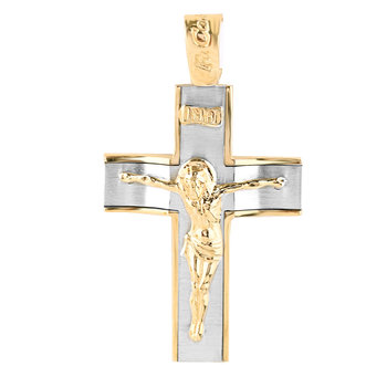 Βαπτιστικός σταυρός FaCaDoro από χρυσό και λευκόχρυσο 14Κ
