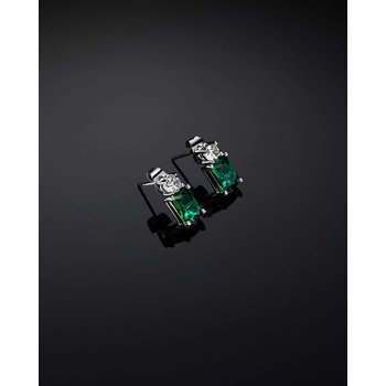 CHIARA FERRAGNI Emerald Rhodium Plated Earrings with Zircons