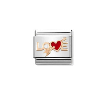 Σύνδεσμος (Link) NOMINATION Love Heart Arrow από ανοξείδωτο ατσάλι με ροζ χρυσό 9Κ και σμάλτο