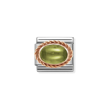 NOMINATION Link made of Stainless Steel and 9ct Rose Gold with Peridot