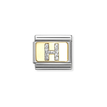 NOMINATION Link 'H' made of Stainless Steel and 18ct Gold with Glitter