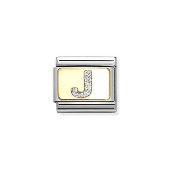 NOMINATION Link 'J' made of Stainless Steel and 18ct Gold with Glitter