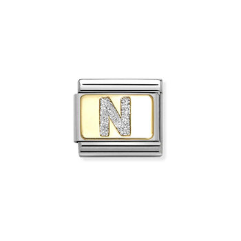 Σύνδεσμος (Link) NOMINATION 'N' από ανοξείδωτο ατσάλι και χρυσό 18K με glitter