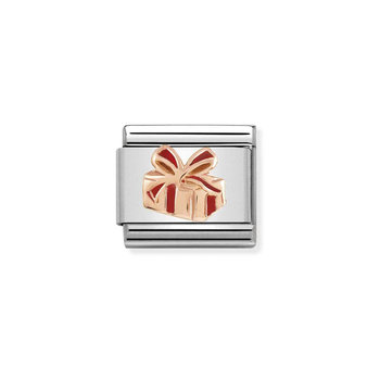 NOMINATION Link 'Xmas Gift' made of Stainless Steel and 9ct Rose Gold with Enamel