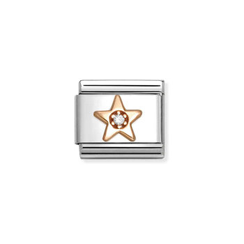 Σύνδεσμος (Link) NOMINATION 'Αστέρι' από ανοξείδωτο ατσάλι και ροζ χρυσό 9K με Ζιργκόν