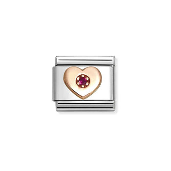 Σύνδεσμος (Link) NOMINATION 'Καρδιά' από ανοξείδωτο ατσάλι και ροζ χρυσό 9K με Ζιργκόν